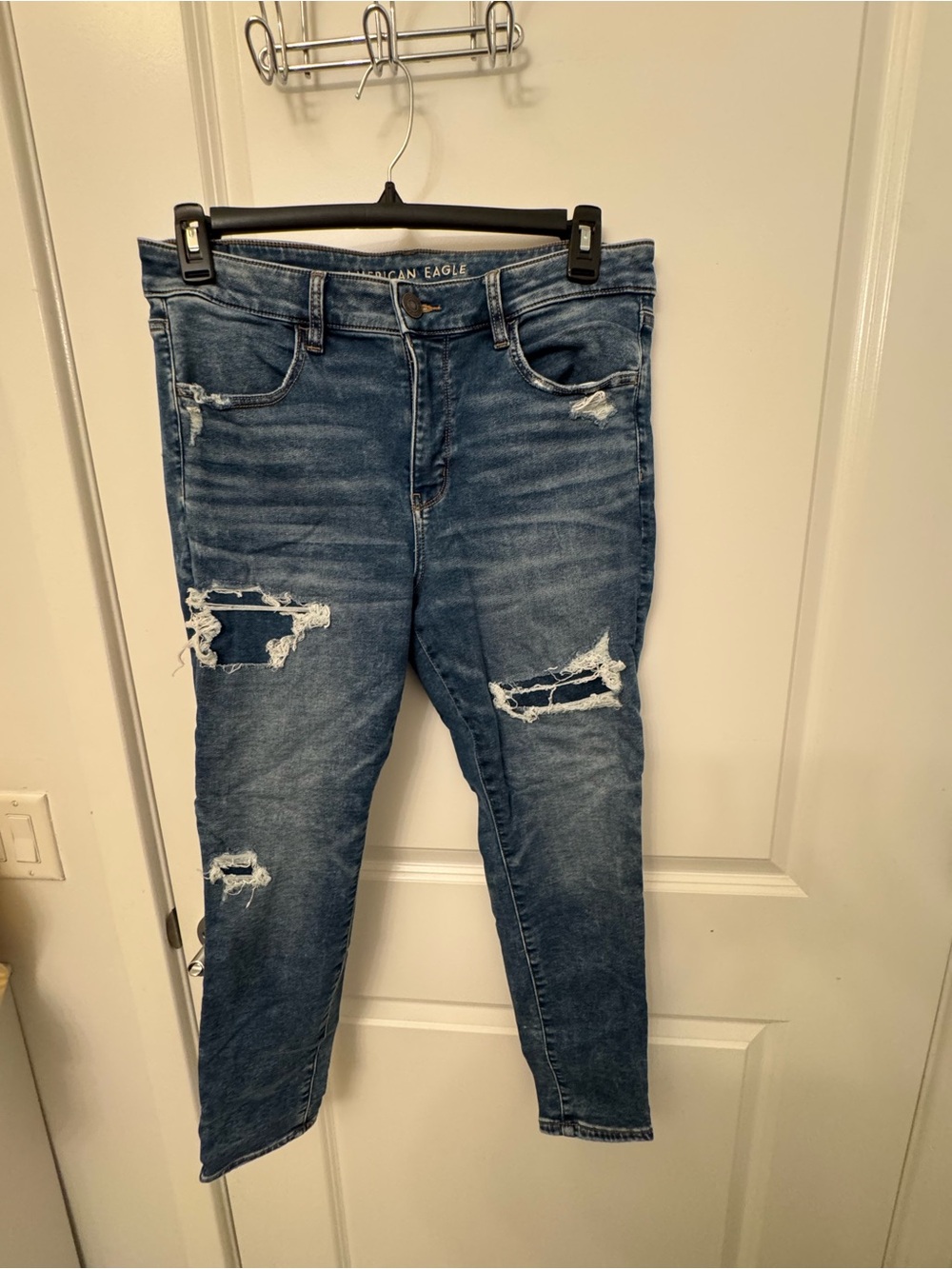 American Eagle Outfitters Dark Blue Distressed Skinny Jeans